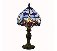 TRENTSNOOK Tiffany Lamp Stained Glass Style Blue Baroque Bedside Table Lamp 8" Wide 15" Tall for Bedroom Living Room Home Office
