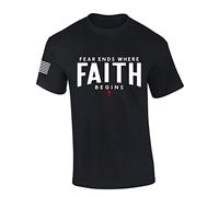 Trenz Shirt Company Mens Christian Redeemed Ephesians 1:7 Scripture American Flag Sleeve T-Shirt Graphic Tee, Black, S