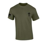 Trenz Shirt Company Mens Christian Tshirt Grunge Cross Crest Design Jesus Short Sleeve T-Shirt, Military, XXXXL