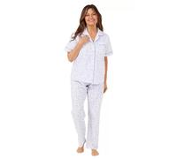 Trenzeo Ladies Cotton Pyjama Set, 2-Piece Short Sleeve Nightwear, White with Blue Floral Print, Breathable Sleepwear (Blue, L (16-18))