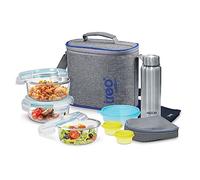 TreobyMilton Tiffin Lunch Box Setof 8, Glass Containers with Bottle & Bag | Bento Box with Jacket, Leak Proof, Perfect for Meal Prep, Snack Box, Food Storage, Easy to Clean, All Fresh Premier