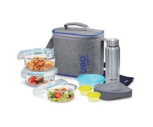 TreobyMilton Tiffin Lunch Box Setof 8, Glass Containers with Bottle & Bag | Bento Box with Jacket, Leak Proof, Perfect for Meal Prep, Snack Box, Food Storage, Easy to Clean, All Fresh Premier