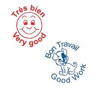 Tres Bien & Bon Travail. 2 x Teacher Stamps French Set - Reinkable. 22mm (X11891, X11963)