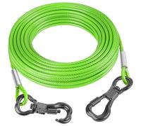 Tresbro 30FT Reflective Tie Out Cable for Dogs Up to 250 Pounds, Steel Wire Lead Leash Cable with Stainless Dual Fix Buckle, Lightweight and Enduring, Dog Chains for Outside, Yard, Camping, Green