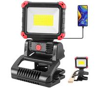 Tresda LED Rechargeable Work Light with Clamp, 2000LM Super Bright COB Magnetic Work Light with 3 Light Modes, 270° & 180° Rotation, Waterproof, Perfect for BBQ, Jobsite, Workshop, Car Repairing