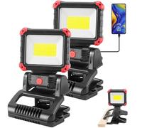 Tresda LED Rechargeable Work Light with Clamp, 2Pack 2100LM COB Magnetic Work Light with 3 Light Modes, 270° & 180° Rotation, Waterproof, Perfect for BBQ, Jobsite, Workshop, Car Repairing