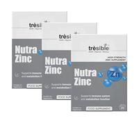 Trèsible High Strength Zinc Supplement | Nutra Zinc 84 Tablets | Immunity, Reproduction, Healthy Growth, Hair, Skin and Nails | Vegetarian, Gluten Free | Pack of 3 (28 Tabs Per Pack) (3)