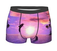 TRESILA Sunset Dolphins/Boxer Shorts Mens, Breathable, Comfort Fit Boxer Trunks, Stretch Boxer Briefs, Soft Fabric Mens Everyday Underwear Trunks