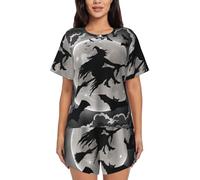 TRESILA Women'S Pyjama Sets, Soft Short-Sleeved Sleepwear Nightwear Summer Pjs Set/Halloween Witch/Ladies Round Neck Loungewear Top And Shorts With Pockets Drawstring