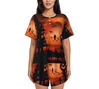 TRESILA Women'S Pyjama Sets, Soft Short-Sleeved Sleepwear Nightwear Summer Pjs Set/Happy Halloween/Ladies Round Neck Loungewear Top And Shorts With Pockets Drawstring