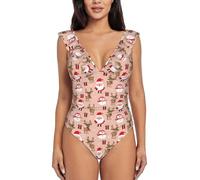 TRESILA Women'S Ruffle Swimsuit Bathing Suit Swimming Ccostumes Tummy Control Slimming Swimsuits Stylish and Sexy Beach Swimwear/Cute Christmas Holidays Black