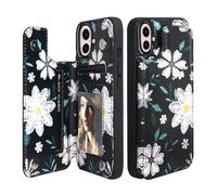 TRESKIIO Women Phone Wallet Case Compatible for Phone with Card Holder,Premuim Leather with Flowers add Good Feelings Charms,Easily 3 Cards,Kickstand,Raised Coner Protections6.3inch (Tural)
