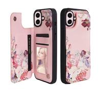 TRESKIIO Women Phone Wallet Case Compatible for Phone with Card Holder,Premuim Leather with Flowers add Good Feelings Charms,Easily 3 Cards,Kickstand,Raised Coner Protections6.3inch (Pink)