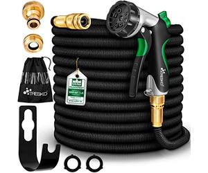 TRESKO Expandable Garden Water Hose Pipe- 8-Pattern Spray Gun Anti-leakage with Brass Fittings, Triple Latex Core & Hose Hook/Hanger, Magic-hose pipes (25FT)