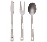 Trespass Cutlery Set Vesco - Titanium Effect, Laser Logos, Carabiner, Knife, Fork, Spoon, Stainless Steel