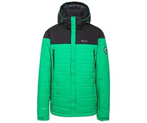 Trespass Hayes, Clover, M, Waterproof Ski Jacket with Removable Hood, Underarm Ventilation Zips, Audio Channel, Goggle Pocket, Removable Snow Catcher & Ski Pass Sleeve Pocket for Men, Green, Medium