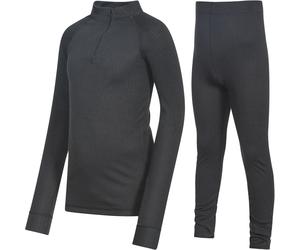 Trespass Kids United 360 Warm Winter Thermal Top Bottoms Baselayer Set - Black