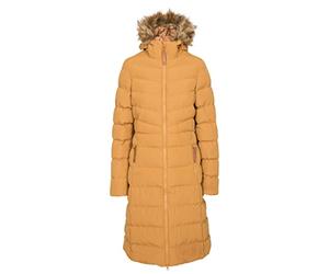 Trespass Women's Jacket Audrey - Waterproof 2000mm, Windproof, Faux Fur Trim, Padded, 2 Zip Pockets, Grown on Hood, Two Way Front Zipper, Longer Length, Badge Detail on Sleeve Sandstone