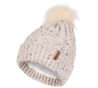 Trespass Womens Knitted Pom Pom Hat Agave - Ladies Bobble Hat, Warm Winter Pom Pom Hats, Fleece Lined Wooly Hat for Women, Outdoor Cold Weather Hat, Autumn Winter Beige