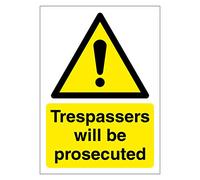 Trespassers will be prosecuted sign 100mm x 140mm Self adhesive vinyl sticker - Warn that trespassers are prohibited (1)