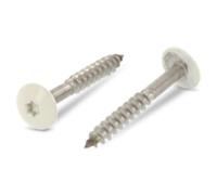 Trespo Wood Screws 4.8 x 32 mm Pack of 50 Stainless Steel A2 / V2A - Round-Headed Wood Screws with Hexalobular Socket - Rustproof - Powder Coated RAL 1013 Pearl White