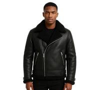 TRESSANO Men’s Black RAF Aviator Genuine Leather Jacket with Faux Fur Shearling Lining - Classic Winter Flight Pilot Coat, Black, XL