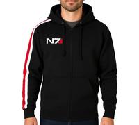 TRESSANO Men's Black Bomber N7 Hoodie Mass 3 Commander Shepard Cosplay Costume Casual Lightweight Fleece Zip-up Jacket, Black, M