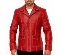 TRESSANO Mens Fight Club Tyler Durden Motorcycle Faux Leather Red Coat Jacket Costume, Red Pu Leather, Medium