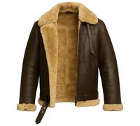 TRESSANO RAF B3 Aviator Bomber Jacket for Men - World War 2 Faux Fur, Sheepskin, Brown Leather Jacket for Men, brown, XS