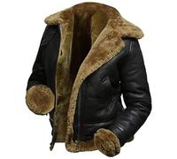 TRESSANO Women's Hooded Leather Jacket - Faux Fur Shearling Aviator Pilot Bomber Genuine Sheepskin Leather Jackets for Women, Black, M