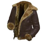 TRESSANO Women's Hooded Leather Jacket - Faux Fur Shearling Aviator Pilot Bomber Genuine Sheepskin Leather Jackets for Women, Brown, M