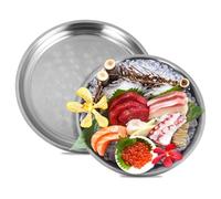 Tressify 2 Pcs 14 Inch 16 Inch Seafood Plates, Seafood Platter Circular Offering Plates, Solid Stainless Steel Serving Plates For Seafood Grill, Seafood Display Plates For Restaurant Home Party