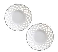 Tressify 2 Pcs Ceramic Tea Bag Rest, 4.7 In Floral Dessert Plates With Gold Trim, White Openwork Plates For Wedding, Kitchen, Afternoon Tea