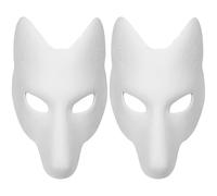Tressify 2 Pcs DIY Unpainted Fox Face Cover, White PU Masquerade for Custom Japanese Kitsune, Cosplay, Anime Parties, Halloween, Crafting, 10.6 x 9.4 in / 27 x 24 cm
