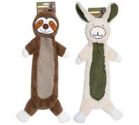 Tressify 2 Pcs Dog Toys, Long-Lasting Linen Animal Squeaky Plush Toys with Squeaker, Sloth and Rabbit Design for Teeth Cleaning, Calming Chew Toy for Medium and Large Dogs, 17.7 x 3.1 x 1.6 in