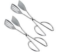 Tressify 2 Pcs Scissor Handle Food Tongs, 10.2 In 26 Cm Stainless Steel Serving Tongs With Spoon Heads, Buffet Kitchen Tongs, One-Handed, Hollow Clamped, Slotted Design