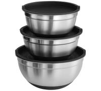 Tressify 3 Pcs Stainless Steel Mixing Bowls with Black Silicone Bottom and Lids, Nesting Salad Bowls Set, Mirror Polished, Heavy Duty, Easy to Clean, 6.3/7.9/9.4 in (16/20/24 cm)