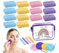 Tressify 480 Count Compressed Face Sponges, Disposable for Daily Use, 4 Color Pack with PVC Travel Case