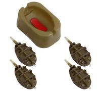 Tressify 5 Pcs Carp Fishing Set, European Style Inline Method Feeder with Lead Sinker, Groundbait & Bait Tool, Brown Plastic Mould Accessories, 3.1 in / 8 cm