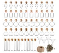 Tressify 50 PCS Glass Spell Jars with Cork Stoppers, Mini Tiny Witchcraft Supplies, Small Wishing Bottles with Eye Screws, Funnels and Rope for DIY Crafts