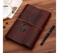 Tressify A5 Faux Leather Journal, Loose Leaf Refillable Diary with Tie-Strap Closure, Embossed Leaves, Metallic Pendant, Retro Aesthetic for Office Business