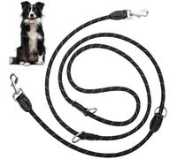 Tressify Adjustable Reflective Nylon Dog Leash with 3 Rings & 2 Carabiners, Training Leash for Medium & Large Dogs