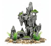 Tressify Aquarium Mountain Decoration, Large 6.7 x 3.9 x 8.3 in Rockery Landscape Hiding Cave, Realistic Rock Ornament with Simulated Moss, Ecosystem Enhancer for Betta, Shrimp
