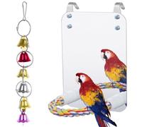 Tressify Bird Mirror with Hanging Rope Perch & Wind Bell, Ideal Toy for Parrots, Lovebirds, Canaries
