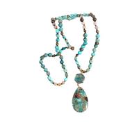Tressify Boho Long Pendant Necklace, Emperor Stone Water Drop & Hexagon Charm, 33.85-34.64 in / 86-88 cm Natural Stone Beaded, Handmade Bohemian Necklace