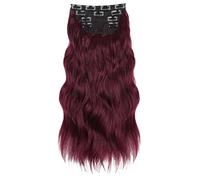Tressify Clip Ins Red Hair Extensions, Dark Red Hair Extensions, Wavy Texture, 20 Inch, High Temperature Fiber, 4 Piece Set, Various Styles for Quick Change