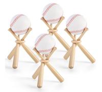 Tressify Cute Softball Bats Baseball Display Supports For Game & Home Run Balls, Twelve Baseball Bats & Four Wood Rings Included, Mini Wood Baseball Bats Stands, 4 Packs