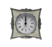 Tressify Decorative Mini Square Desk Clock, Multicolor Zinc Tabletop Ornament with Rhinestone Accents, Roman Numeral Dial, Victorian Style Desk Clock for Living Room Decor, Decorative Object