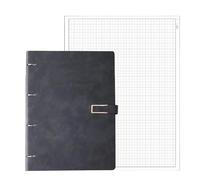 Tressify Designer Measuring Notebook A4, Refillable 6-Ring Binder with Grid Pages, Pu Leather, 120 Sheets, 9.4 X 12.4 in, Black