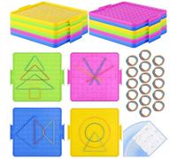 Tressify Double-Sided Geoboard Shape Learning Toys, Math Manipulatives Educational Toys, 160 Rubber Bands, 16 Pieces Geoboards, Geometry, for Math Hands-On Ability
